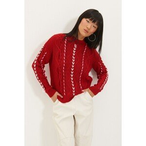 Trendyol Red Stand Up Collar Knitted Detailed Knitwear Sweater