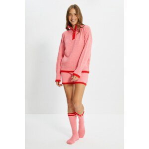 Trendyol Pink Zip-Detail Socks Knitwear Top and Bottom Set