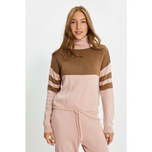 Trendyol Powder Color Block Turtleneck Knitwear Sweater Bottom-Top Set