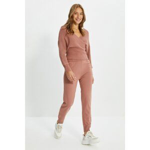 Trendyol Dried Rose Double Breasted Collar Knitwear Bottom-Top Suit