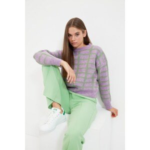 Trendyol Lilac Jacquard Crew Neck Knitwear Sweater