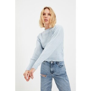Trendyol Blue Knitted Detailed Stand Up Collar Knitwear Sweater
