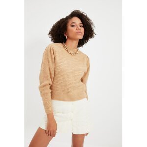 Trendyol Beige Knitted Detailed Stand Up Collar Knitwear Sweater