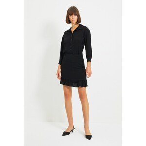 Trendyol Black Buttoned Ruffle Fabric Textured Dress