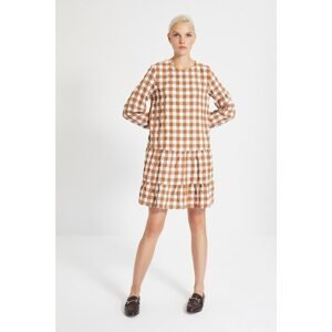 Trendyol Camel Check Ruffle Dress