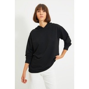 Trendyol Black Back Printed Boyfriend Knitted Sweatshirt