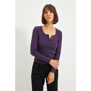 Trendyol Plum Collar Snap Button Ribbed Knitted Blouse