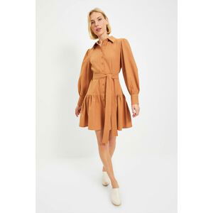 Trendyol Camel Belted Shirt Dress