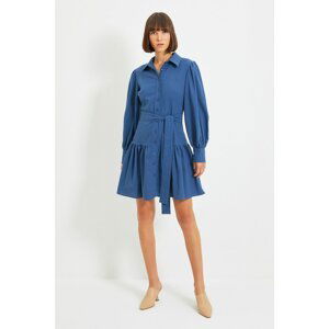 Trendyol Blue Belted Shirt Dress