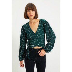 Trendyol Green Polka Dot Double Breasted Knitted Blouse
