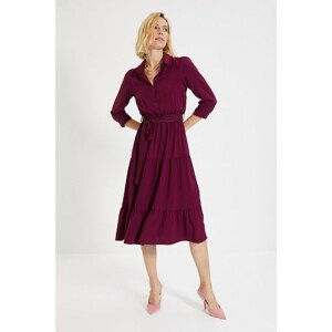 Trendyol Plum Belted Shirt Dress