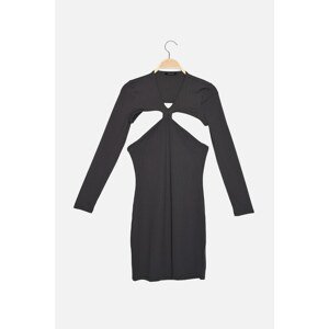 Trendyol Anthracite Ribbed Chest And Back Detailed Mini Knitted Dress