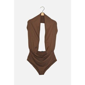 Trendyol Brown Halterneck Cross-tie Decollete Flexible Knitted Body with Snap Button