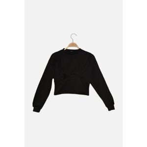 Trendyol Black Waist Detailed Scuba Crop Knitted Sweatshirt