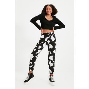 Trendyol Black Cow Pattern Loose Jogger Knitted Sweatpants