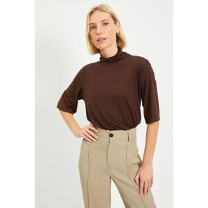 Trendyol Brown Stand Up Knitted Blouse