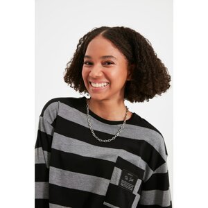 Trendyol Gray Pocket Patch Detail Striped Knitted Blouse