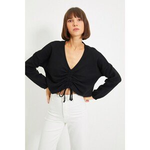 Trendyol Black Pleated Knitted Blouse