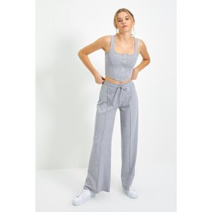 Trendyol Gray Zipper Detailed Wide Leg Knitted Bottom-Top Set