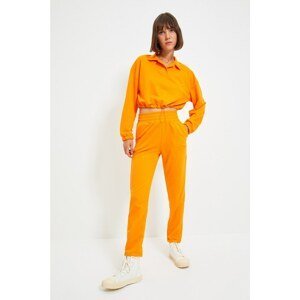 Trendyol Orange Polo Neck Crop Knitted Slim Sweatshirt