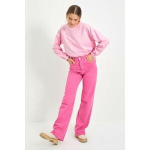 Trendyol Pink Pleated Basic Knitted Sweatshirt