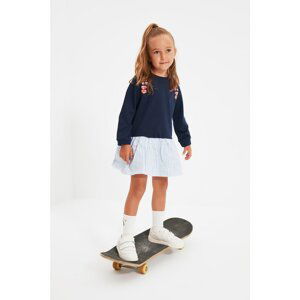 Trendyol Navy Blue Embroidered Woven Garnish Girl Knitted Dress