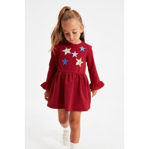 Trendyol Claret Red Sequin Embroidered Sleeves Ruffled Girl Knitted Dress