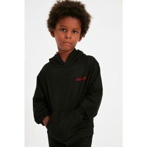 Trendyol Black Embroidered Basic Hoodie Boy Knitted Sweatshirt