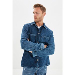 Trendyol Navy Blue Men Regular Fi Double Pocket Denim Shirt Jacket