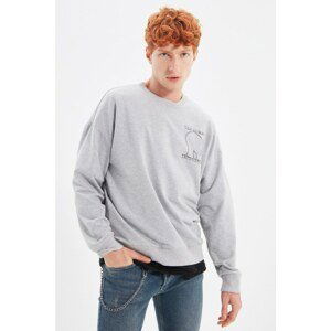 Trendyol Gray Men's Oversize Crew Neck Long Sleeve Printed Sweatshirt