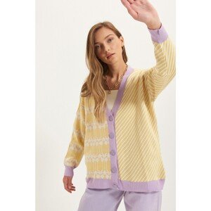 Trendyol Lilac Jacquard Oversize Knitwear Cardigan
