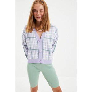 Trendyol Lilac Button Detailed Jacquard Knitwear Cardigan