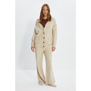 Trendyol Stone V-Neck Piping Detailed Cardigan Trousers Bottom-Top Knitwear Suit Bottom-Top Suit
