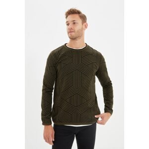 Trendyol Khaki Men's Slim Fit Crew Neck Geometric Knitwear Sweater