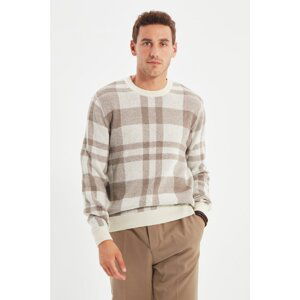 Trendyol Mink Men's Crew Neck Plaid Sweater