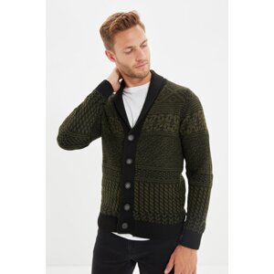 Trendyol Khaki Men Slim Fit Shawl Collar Full Jacquard Knitwear Cardigan