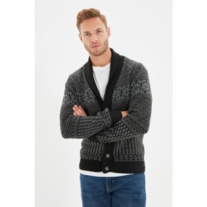 Trendyol Anthracite Men Slim Fit Shawl Collar Full Jacquard Knitwear Cardigan