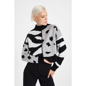 Trendyol Black Jacquard Crop Knitwear Sweater