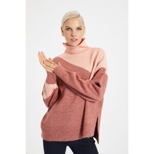 Trendyol Dried Rose Color Block Turtleneck Knitwear Sweater