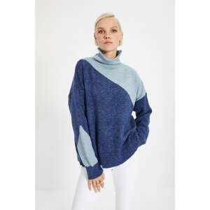 Trendyol Navy Blue Color Block Turtleneck Knitwear Sweater