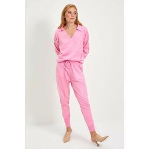 Trendyol Pink Polo Collar Knitwear Bottom-Top Suit