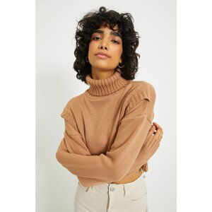 Trendyol Camel Crop Turtleneck Knitwear Sweater