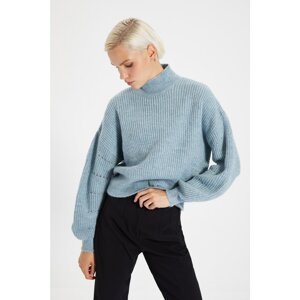 Trendyol Light Blue High Collar Openwork Knitwear Sweater