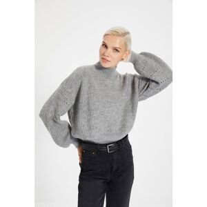 Trendyol Gray Straight Collar Openwork Knitwear Sweater