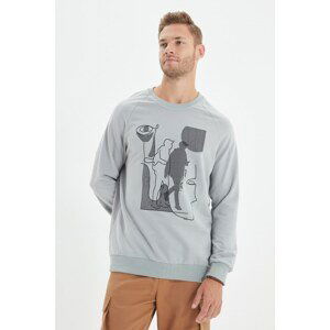 Trendyol Gray Men's Regular Fit Long Sleeve Crew Neck Printed Sweatshirt