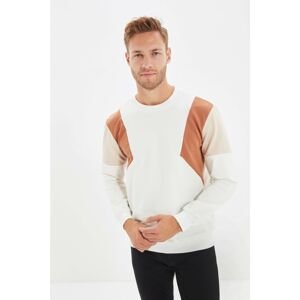 Trendyol Ecru Men's Regular Fit Long Sleeve Crew Neck Paneled Sweatshirt