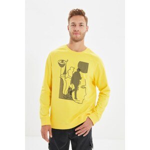 Trendyol Yellow Men Regular Fit Long Sleeve Crew Neck Printed Sweatshirt