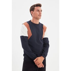 Trendyol Navy Men Regular Fit Long Sleeve Crew Neck Paneled Sweatshirt