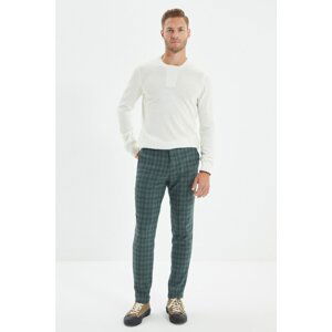 Trendyol Green Men Regular Fit Belt Waist Plaid Trousers