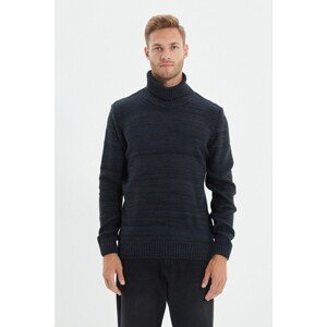 Trendyol Navy Blue Men's Slim Fit Turtleneck Patterned Sweater
